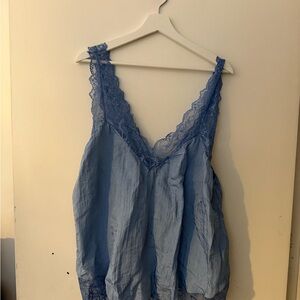 Free People Blue Lace Trim Chemise